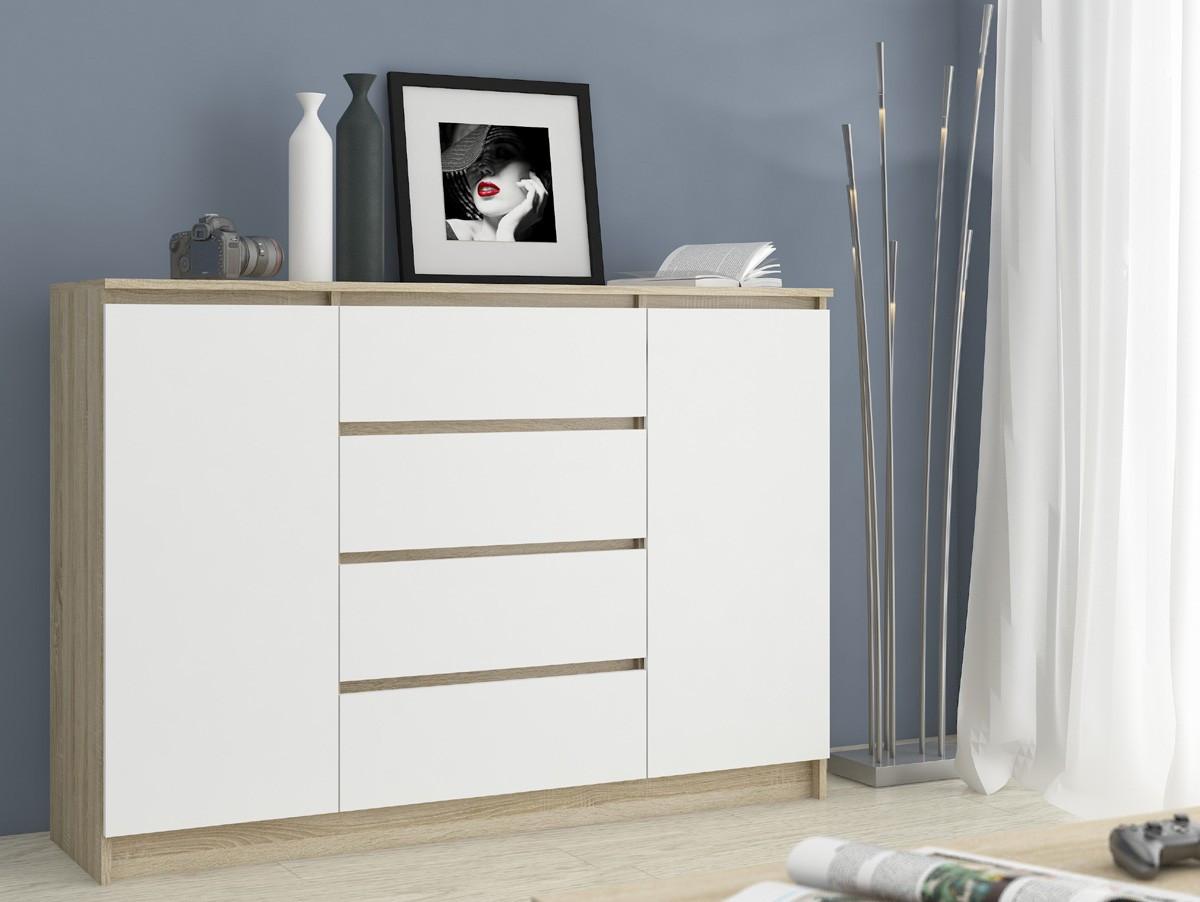 KOMMODE Eiche Sonoma, Weiß 99/138/40 - Weiß, Holzwerkstoff (138/99/40cm) - RAUMHIRSCH FURNITURE