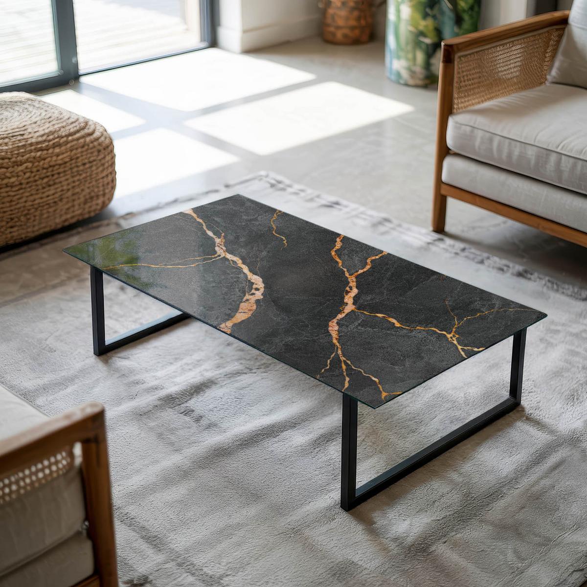 TISCHPLATTE 140x70 cm Marmormuster mit Adern - Rotbraun/Schwarz, Glas (0.4/140/70cm) - TULUP