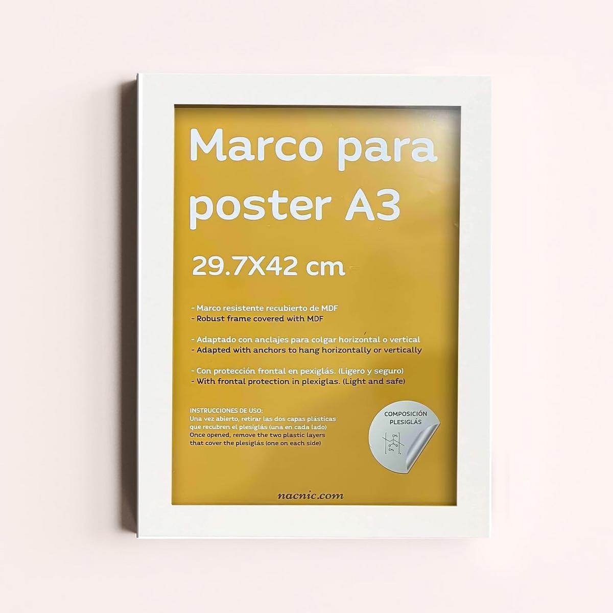 RAHMEN Set mit 4 aus MDF und Acrylglas Schutz und Aussteller für Fotografien, Bilder, Poster, Gemälde, Dekoration für Haus Farbe Weiß A3 - Weiß, Holz (29.7/3cm) - Nacnic
