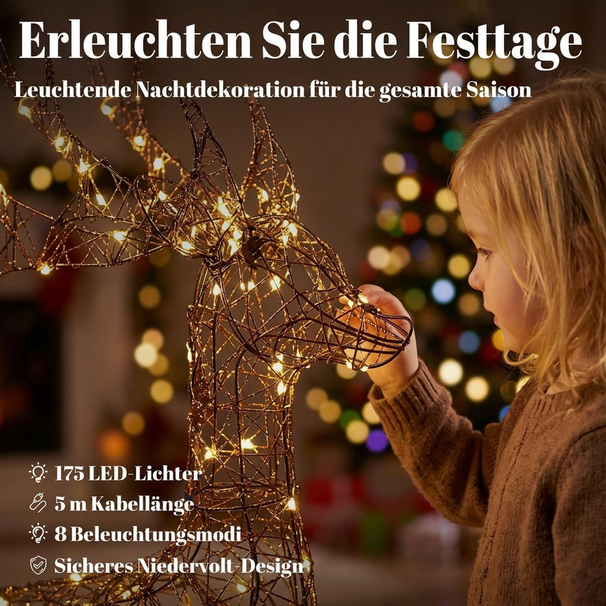 WEIHNACHTSFIGUR 2er Set Metall Polyrattan Braun - Braun, Metall (32/120/82cm) - Outsunny
