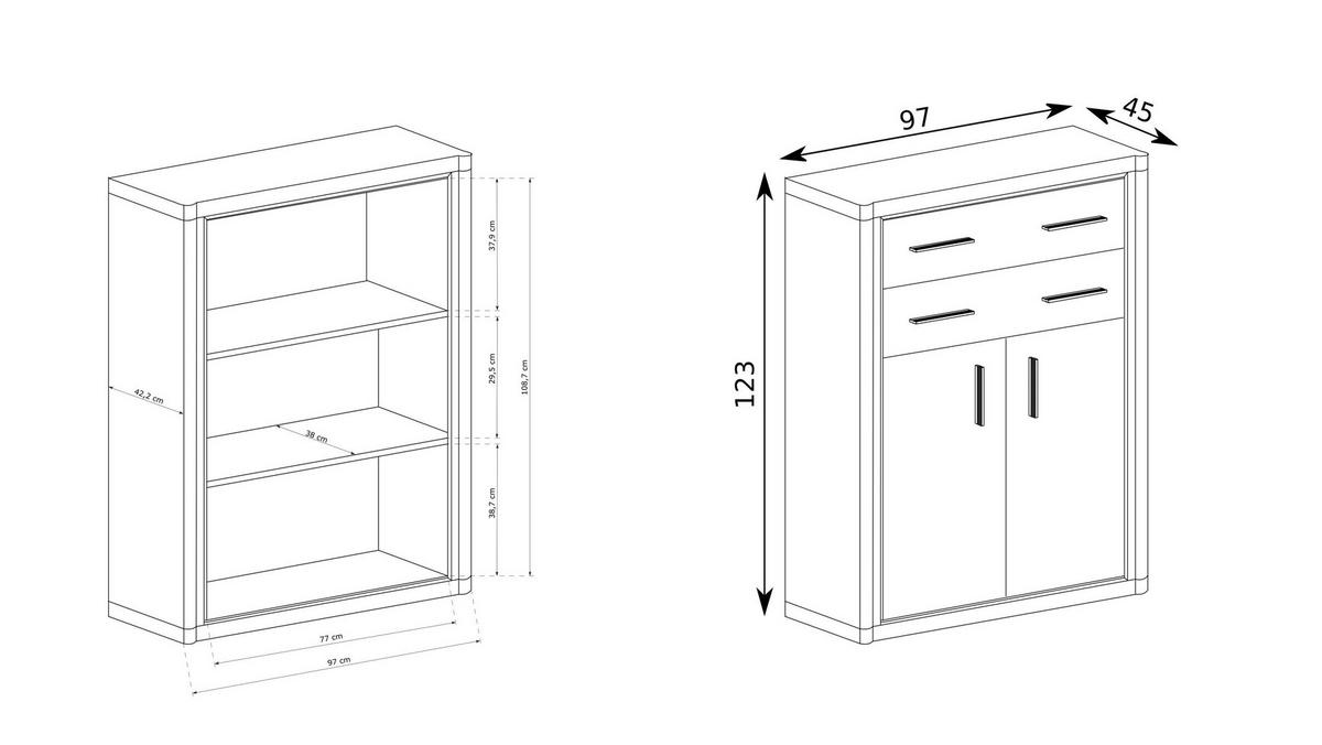 KOMMODE MALAGA 97/123/45cm mit 4 Schubladen 2 Türen Sonoma Eiche - Sonoma Eiche, Holzwerkstoff (97/123/45cm) - MASSENO