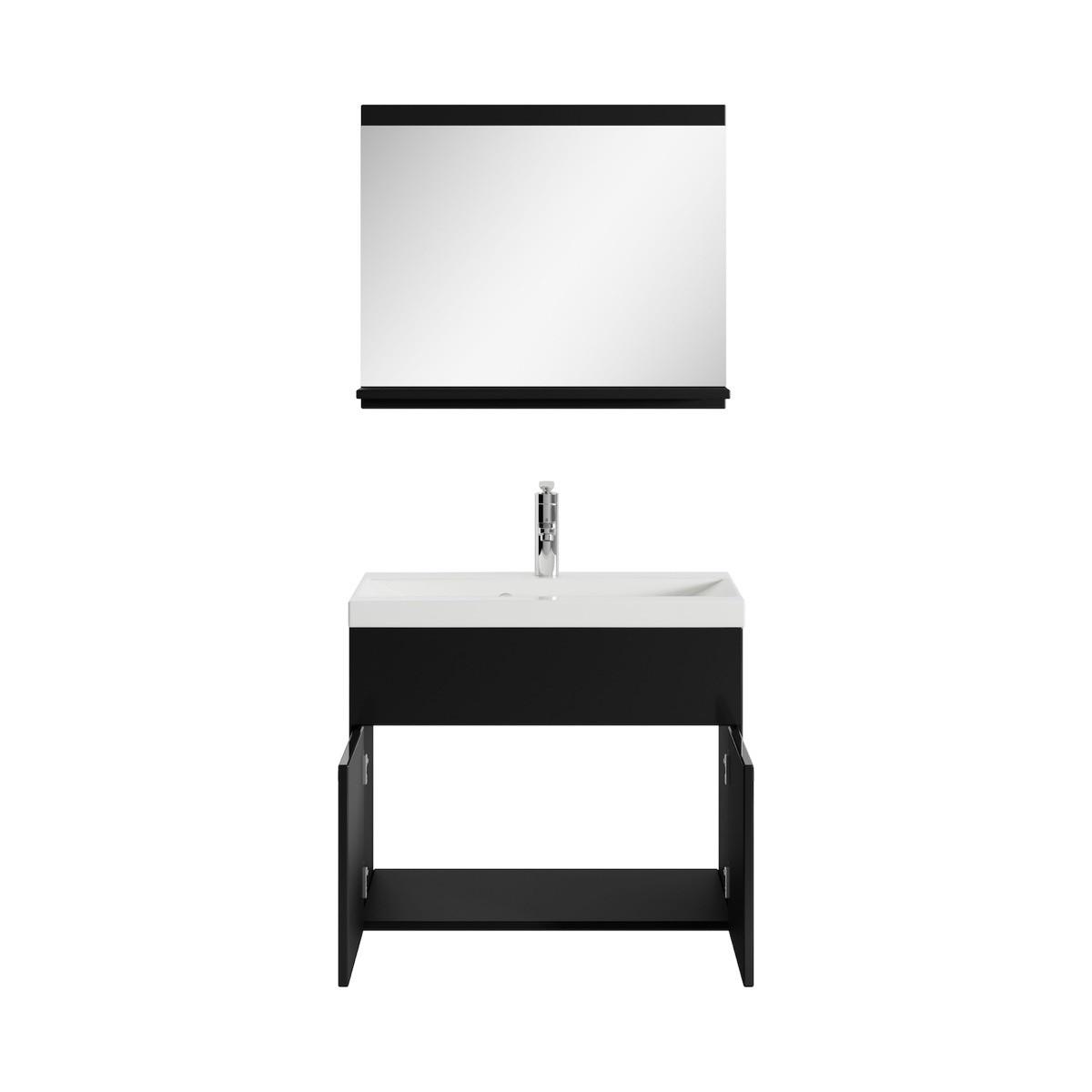 BADMÖBEL-SET Montreal 02 3 Teile Beton Schwarz Hochglanz - 60 x 35 x 51 cm - Chromfarben/Schwarz Hochglanz, Holz/Metall (60/51/35cm) - Badplaats