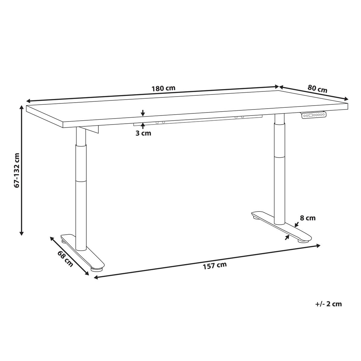 SCHREIBTISCH braunweiß 180/80 cm elektrisch höhenverstellbar Destin IV - Dunkelbraun/Weiß, Holz (80/180/67cm) - Beliani