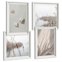 BILDER SET 4er Set - 50x50 cm & 40x60 cm Weißer Rahmen - Nahaufnahmen der Struktur im Boho-Stil - Weiß, Kunststoff (50/50cm) - TULUP