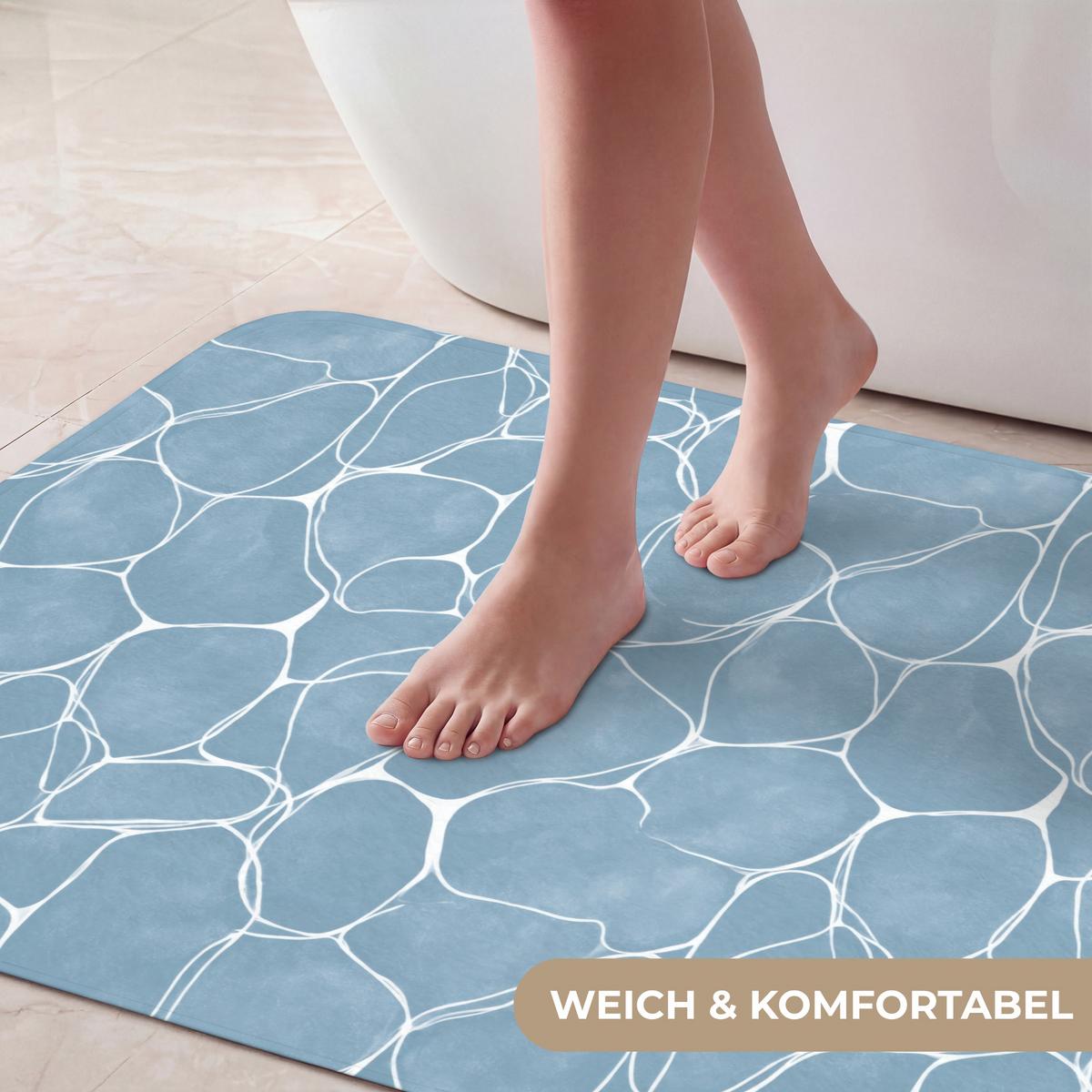 BADEMATTE Organisch - Muster - Blau 90x60 cm - Hellblau, Textil (90/60cm) - OnlyWow