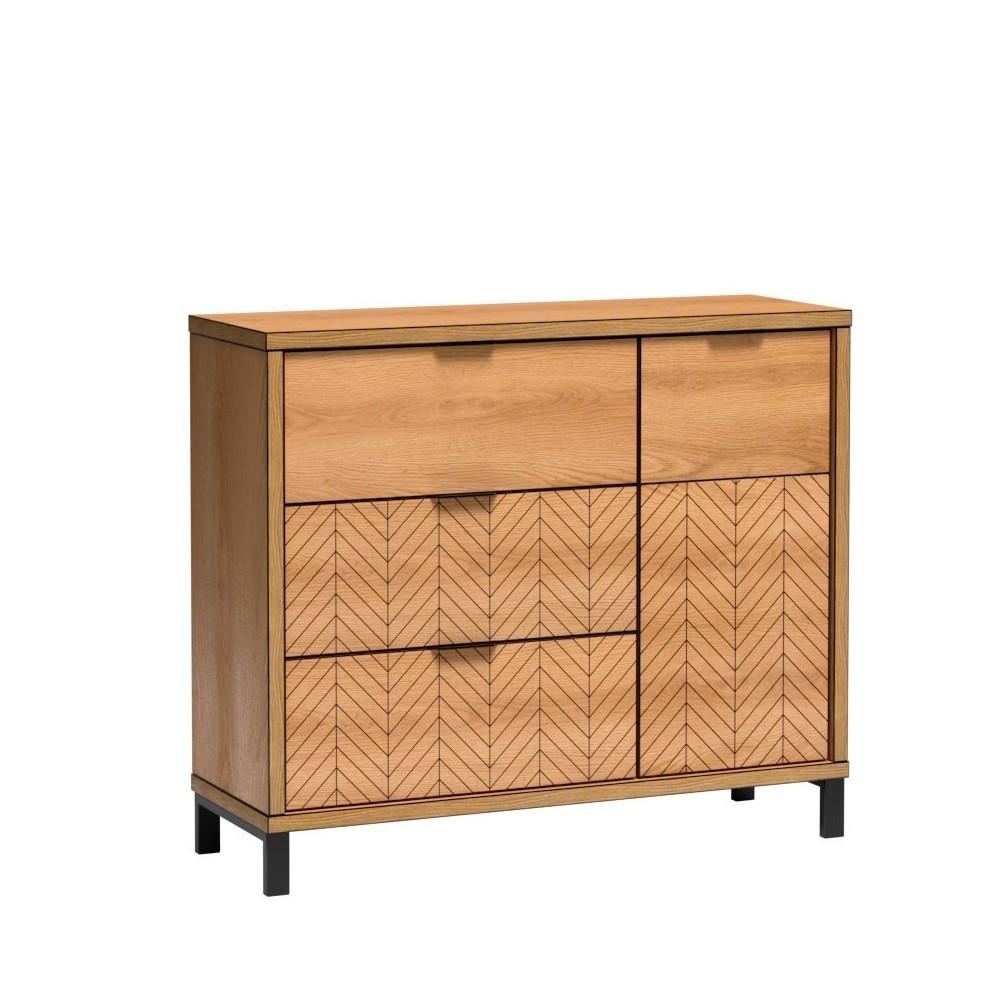 KOMMODE CARINI 117,5/90/40,6cm mit 3 Schubladen 1 Türen Eichefarben - Eichefarben, Holzwerkstoff (117.5/90/40.6cm) - MASSENO