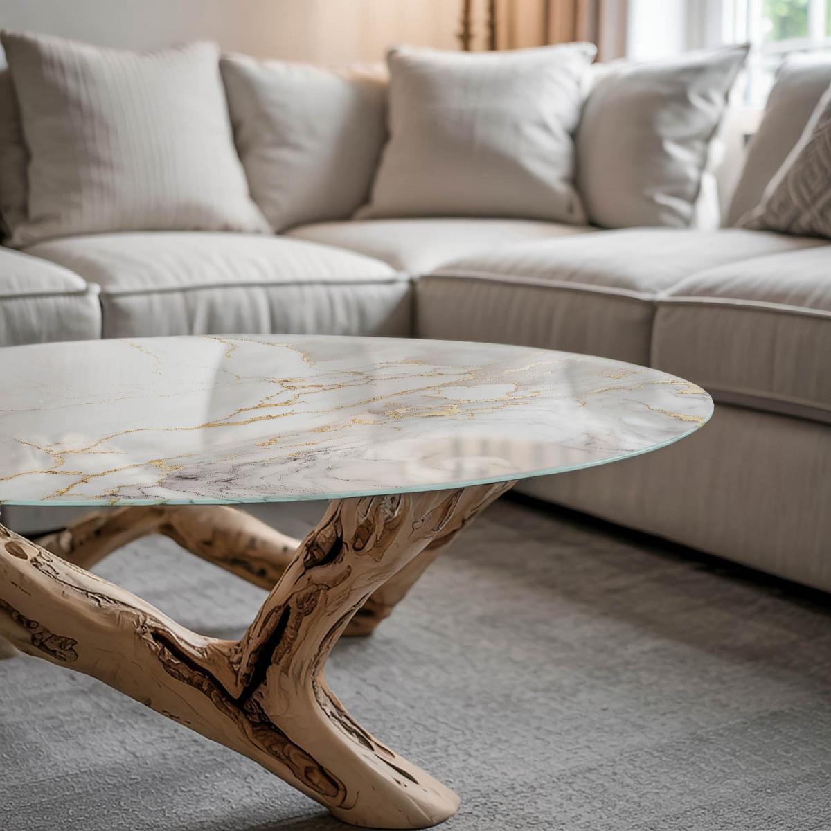 TISCHPLATTE fi50 cm Eleganter Marmor mit Adern - Weiß, Glas (0.4/50/50cm) - TULUP