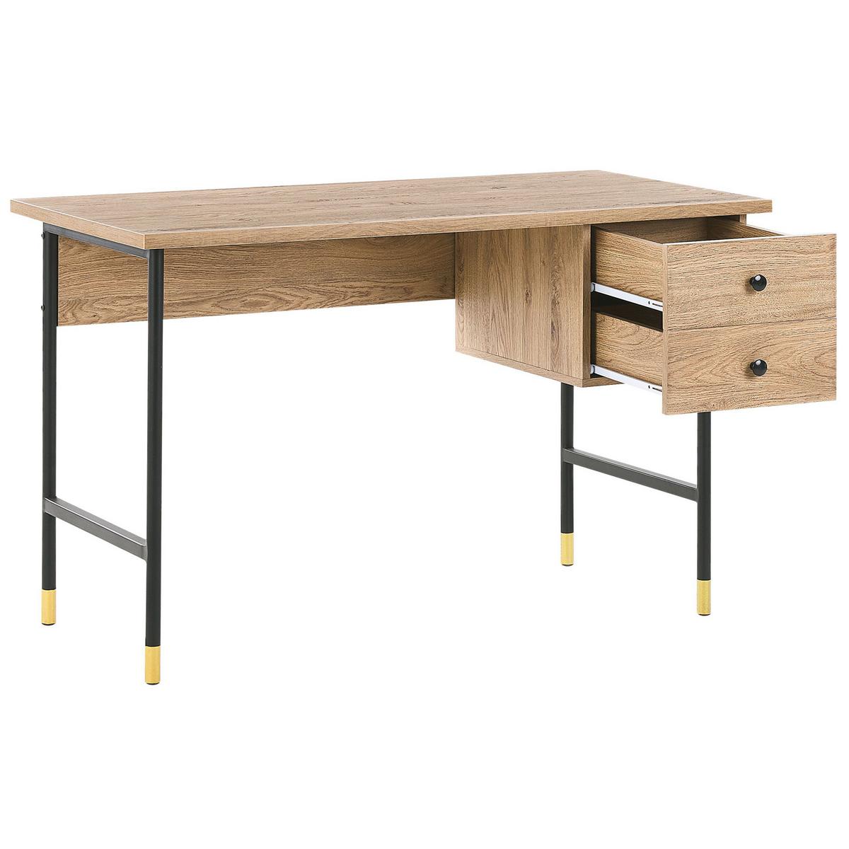 SCHREIBTISCH schwarz/heller Holzfarbton 120/60/77 cm Abilen - Hellgrau, Holzwerkstoff (60/120/77cm) - Beliani
