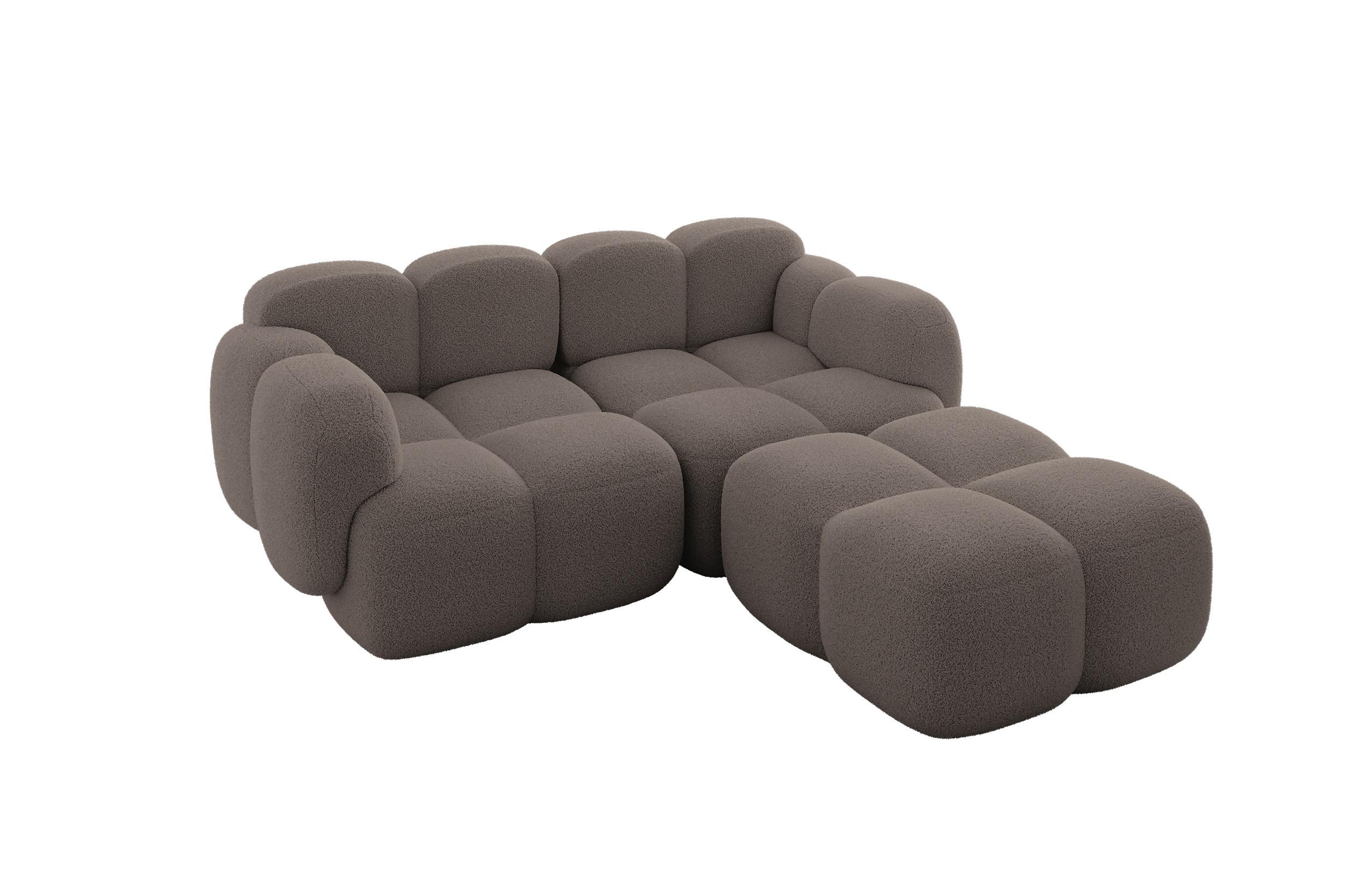 ECKSOFA modulares Sofa Rechts Miko-L1 214x205x75 Braun Bouclé - Dunkelbraun/Schwarz, Holzwerkstoff/Kunststoff (214/205cm) - ALTDECOR
