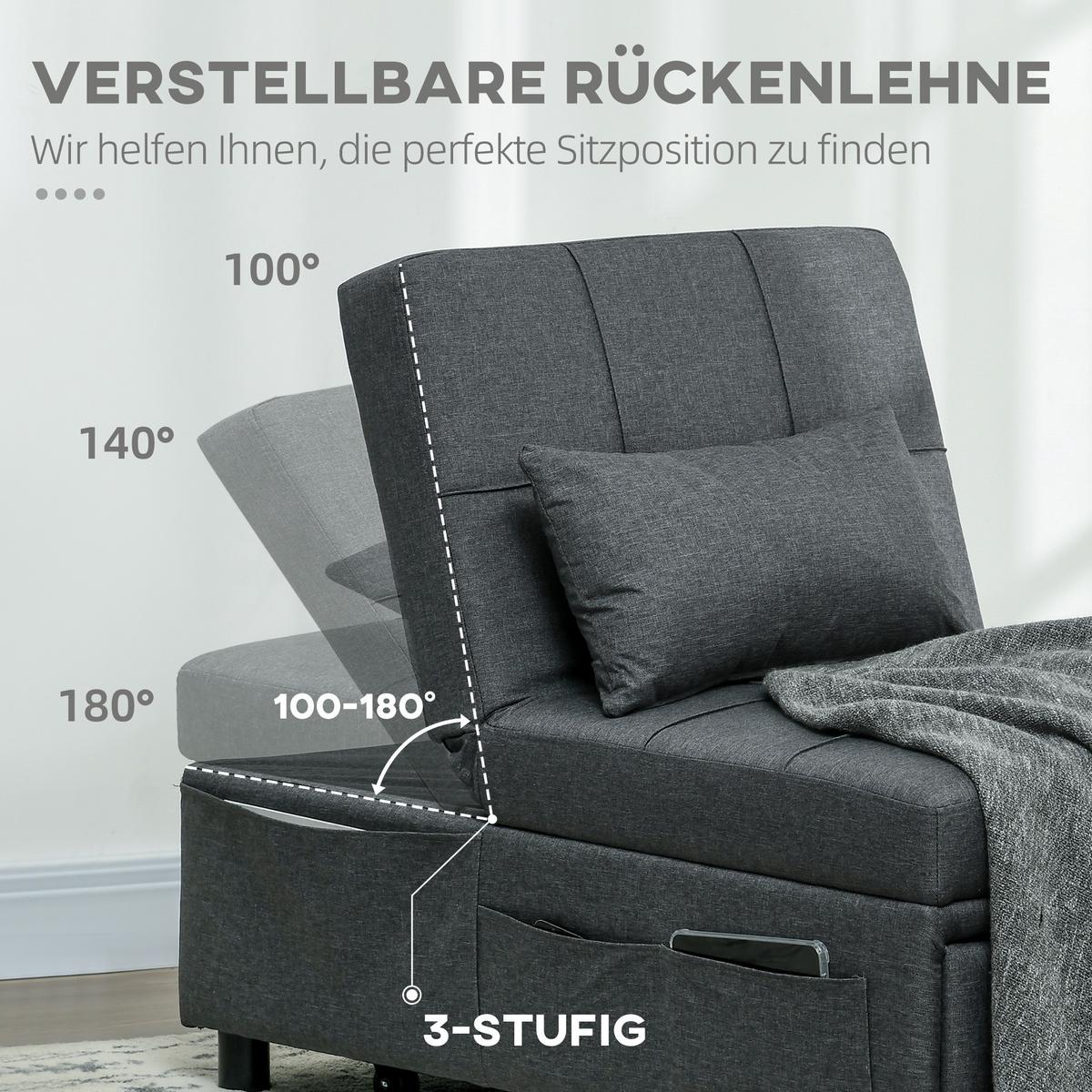 SCHLAFSESSEL aus Eukalyptusholz Polyester Grau - Dunkelgrau, Textil (104/43/65.5cm) - HOMCOM