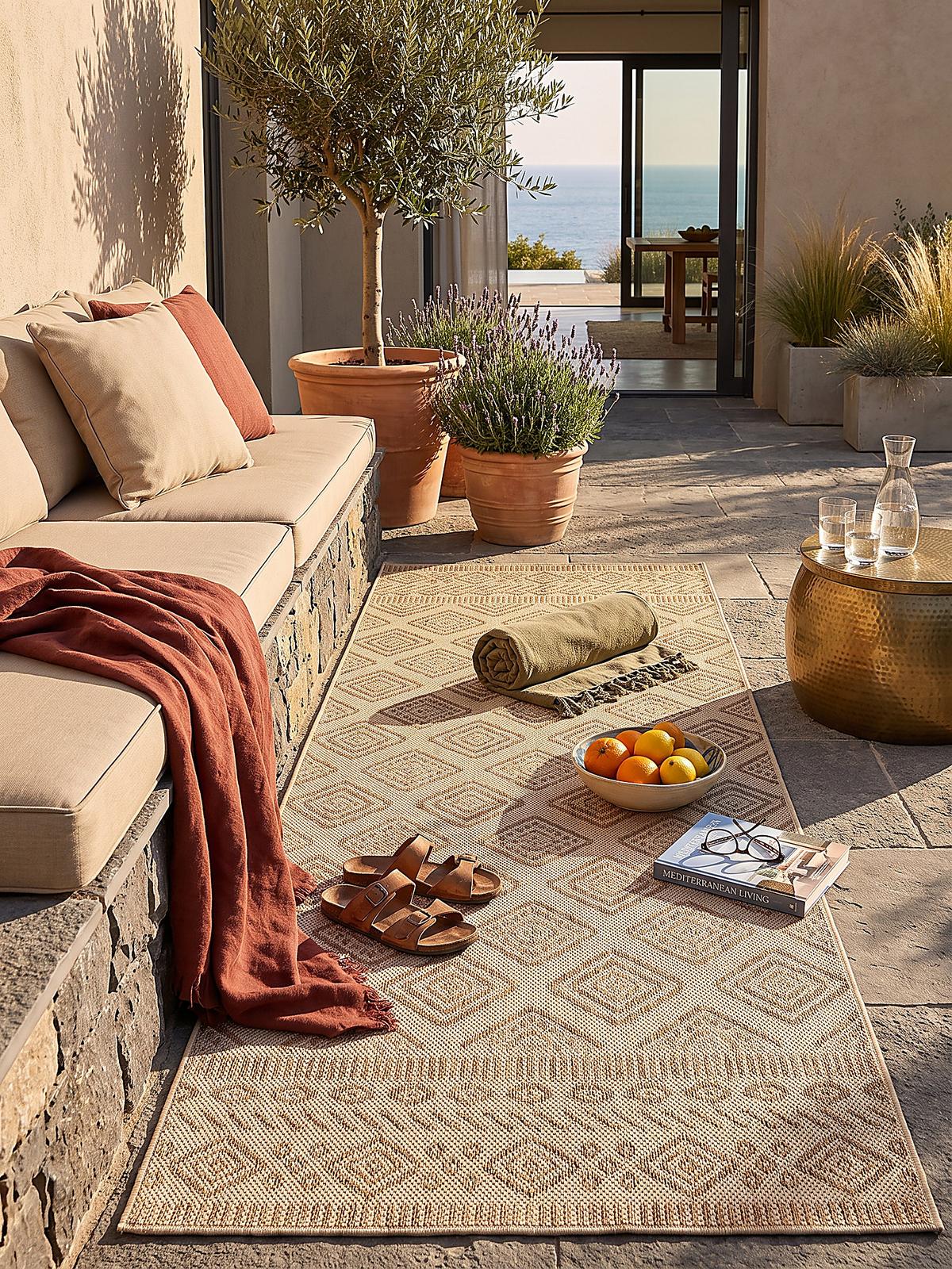 LÄUFER Outdoor, Fußbodenheizung-geeignet, mit Rautenmuster, VIGOLENO in Beige-Braun, 80 x 150 cm - Beige, Textil (80/150cm) - KADIMA DESIGN