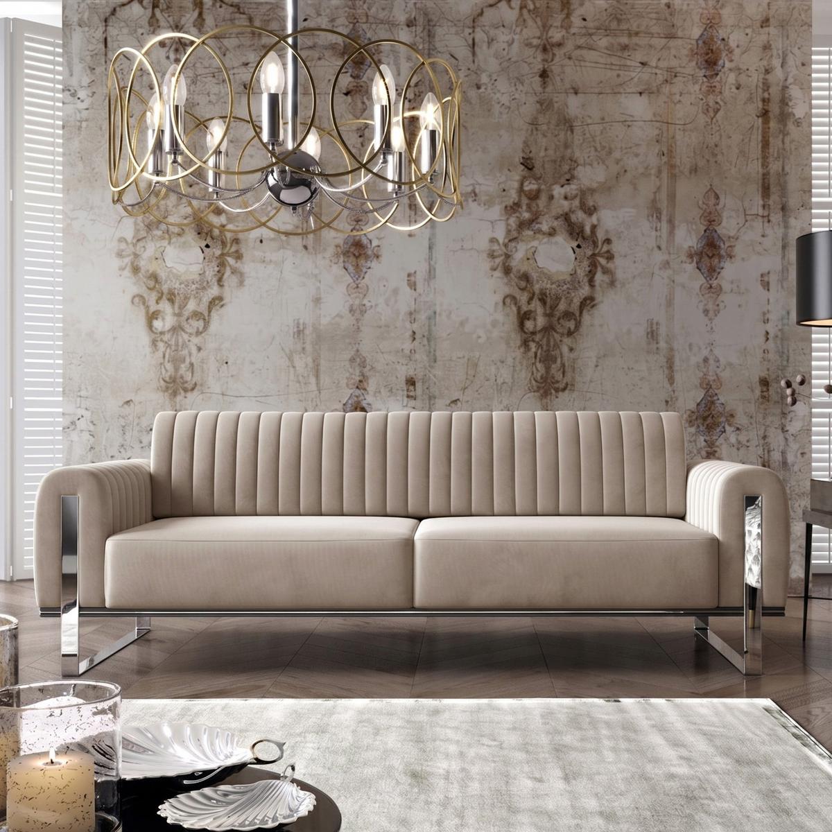 SOFA Parissa 228 cm - Ecru/Silberfarben, Textil/Metall (228/79/92cm) - Selsey