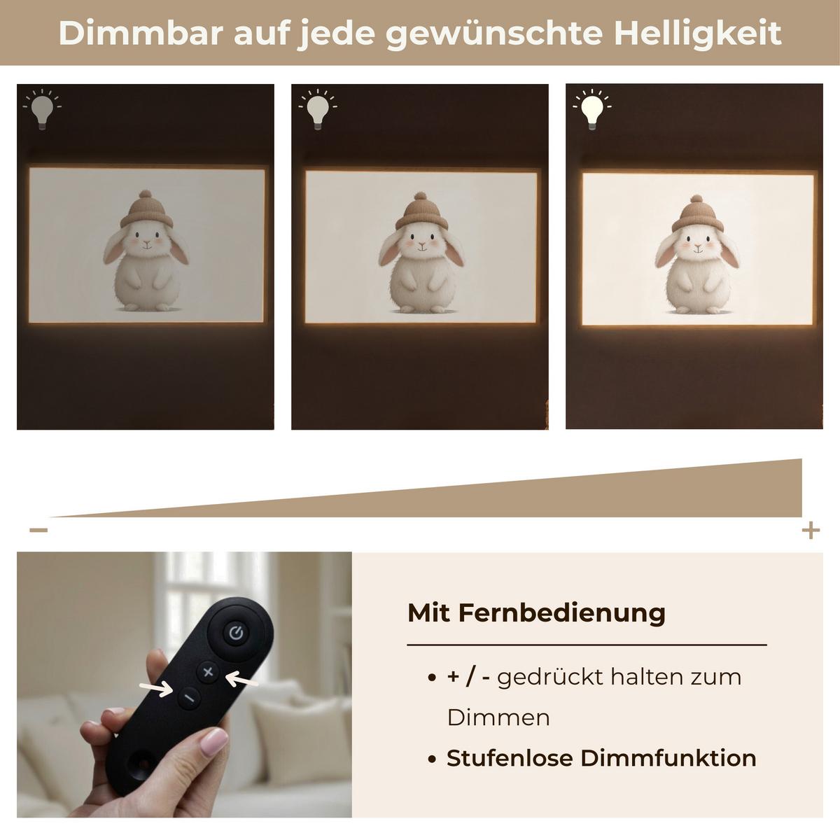 NACHTTISCHLAMPE MIT AKKU Kaninchen - Hut - Ohren - Beige 90x60 cm - Creme, Holzwerkstoff (8/90/60cm) - OnlyWow