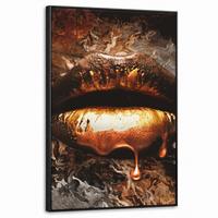 LEINWAND Bilder mit Rahmen - Gold - Lippen - Kunst - Gold - Luxus - Abstrakt - 60x90 - Kupferfarben, Textil (60/90cm) - MuchoWow
