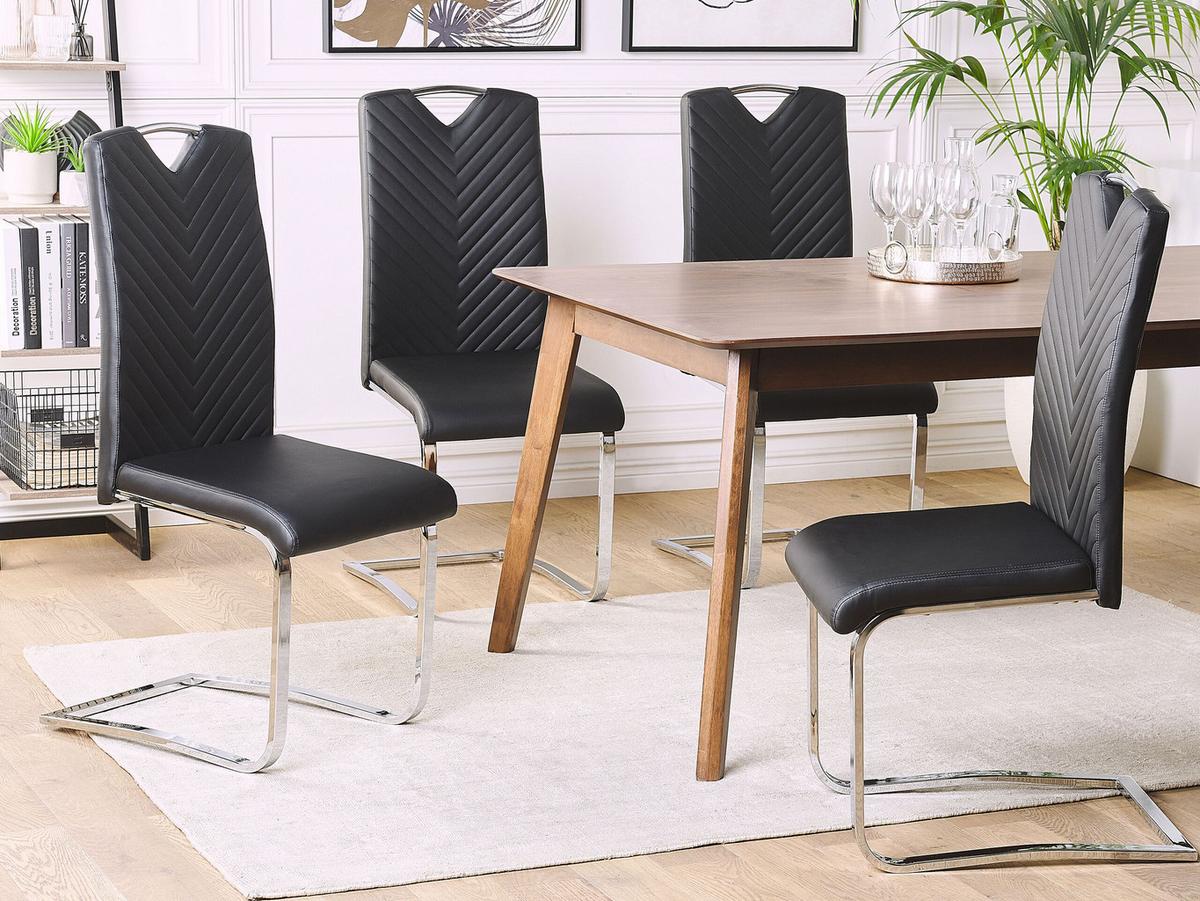 ESSZIMMERSTUHL 2er-Set Kunstleder Schwarz Picknes - Schwarz, Textil/Metall (43/105/55cm) - Beliani