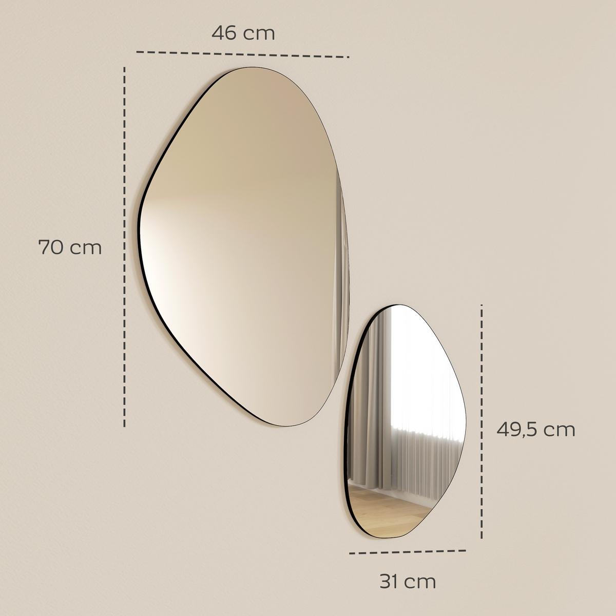 WANDSPIEGEL 2er-Set 70x46 cm, 49,5x31 cm Fenster Spiegel mit Metallrahmen - Schwarz, Glas/Metall (46/2.5/70cm) - HOMCOM