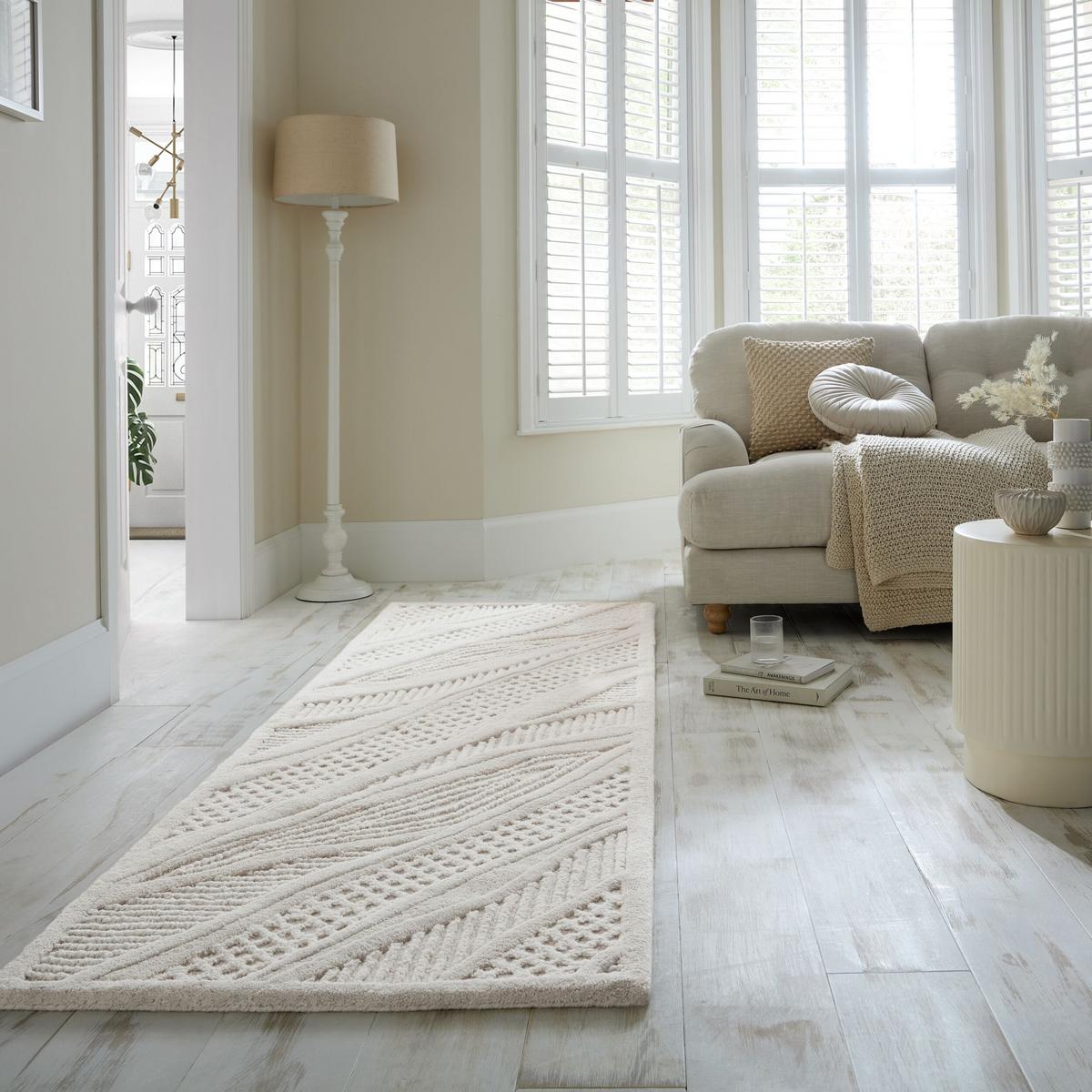 WOLLTEPPICH CARVE, abstrakt, aus Wolle, Weiß, 80 x 300 cm - Beige, Textil (80/300cm) - KADIMA DESIGN