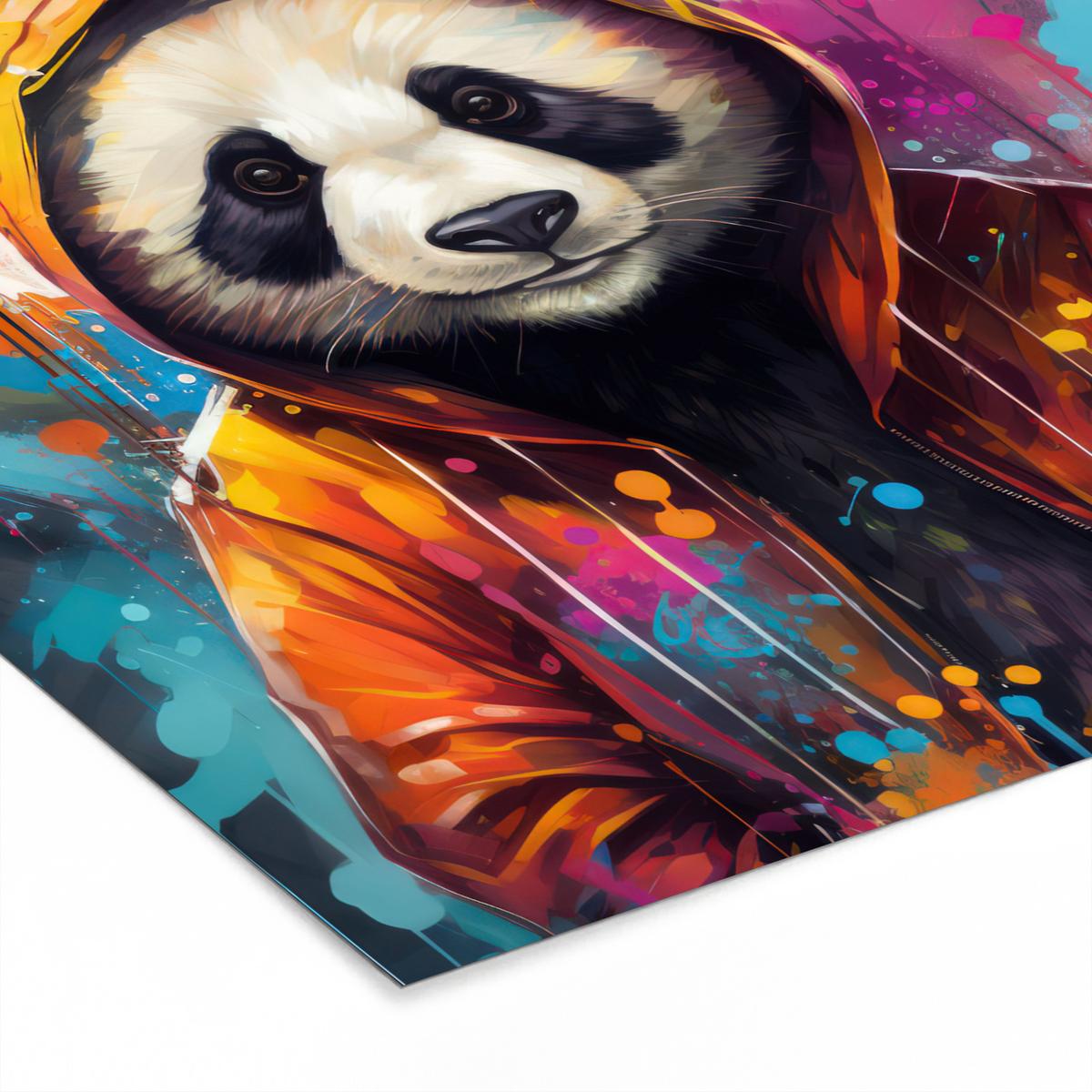 POSTER MIT RAHMEN Panda - Jacke - Graffiti - Orange 40x40 cm - Orange, Papier (40/40cm) - MuchoWow