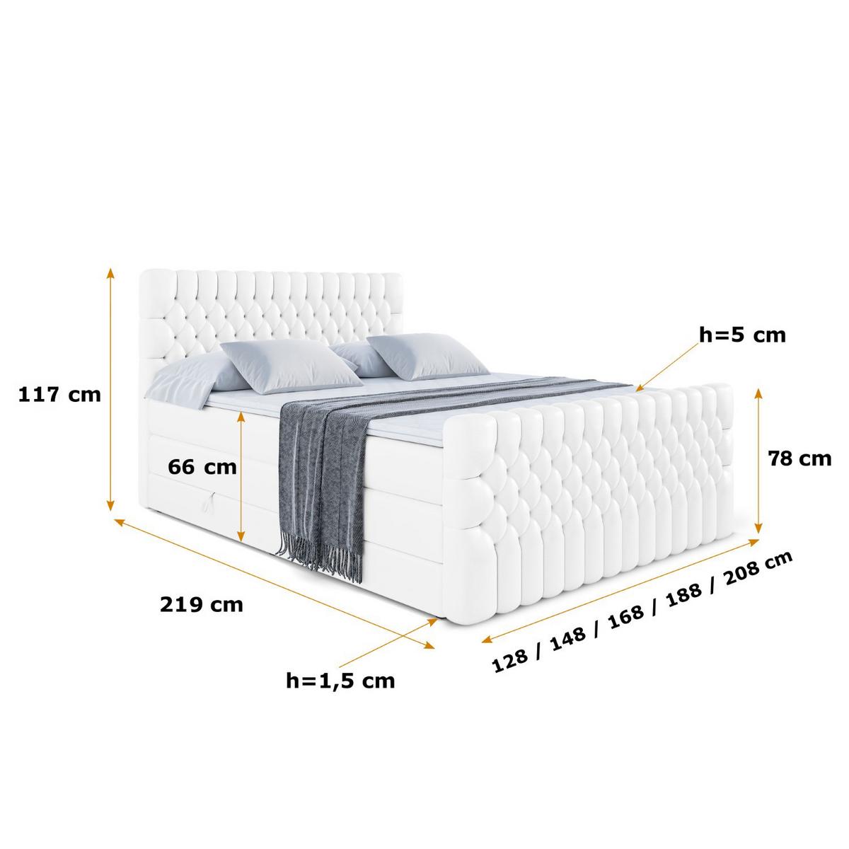 BOXSPRINGBETT SERENE-Z KING - 140 x 200 - H3/H4 - Weiß Hochglanz - Weiß Hochglanz, Holzwerkstoff (140/200cm) - ALTDECOR