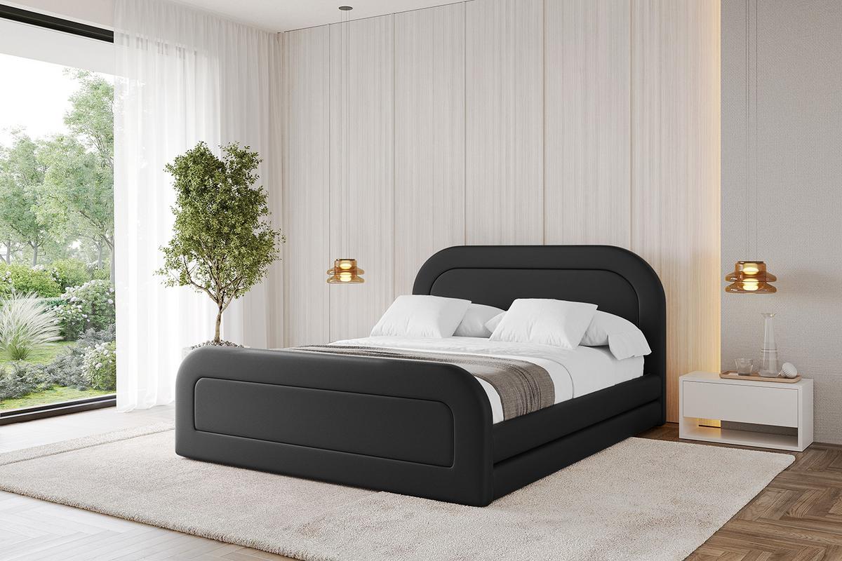 POLSTERBETT mit Bettkasten, Fußteil und Lattenrost, Boxbett ohne Matratze - LERIS-Z 180x200 Schwarz Kunstleder - Schwarz Hochglanz, Holzwerkstoff/Textil (180/200cm) - ALTDECOR