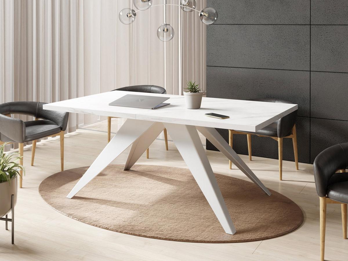 ESSTISCH Vance Weiß rechteckig ausziehbar, Marmor Weiß 140-240/80/76 cm - Ecru/Weiß, Holzwerkstoff/Metall (80/240/76cm) - WFL GROUP