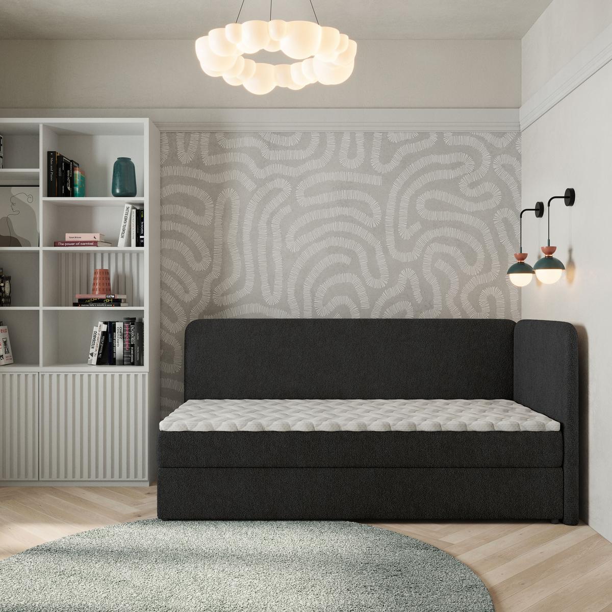 BOXBETT GINA 100x200 cm mit Matratze und Topper, H2+H3 - Schwarz - Schwarz, Holz (100/200cm) - MASSENO
