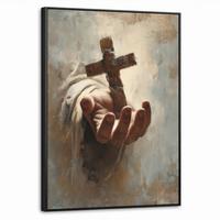 LEINWAND Bilder mit Rahmen - Abstrakt - Kreuz - Hand - Christentum - 60x80 - Hellbraun, Textil (60/80cm) - MuchoWow