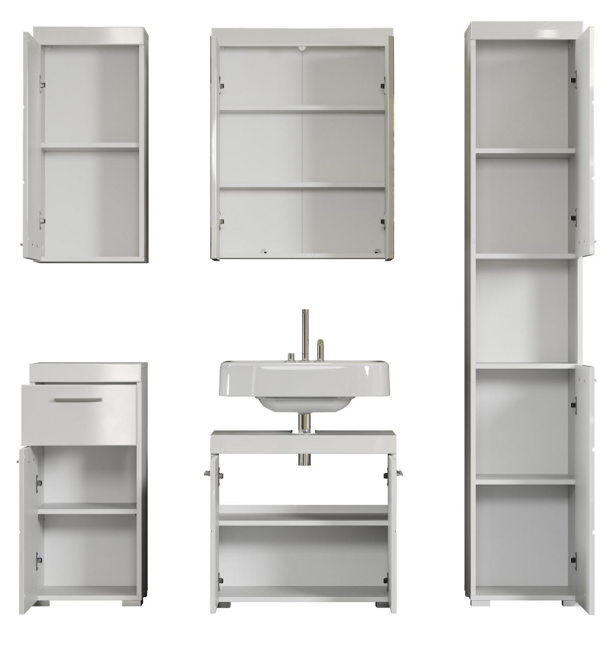 BADMÖBEL-SET weiß Hochglanz 5-teilig 163 x 190 cm, Badkombination in modernem Design - Weiß, Glas/Holzwerkstoff (163/190/34cm) - Top.Furn