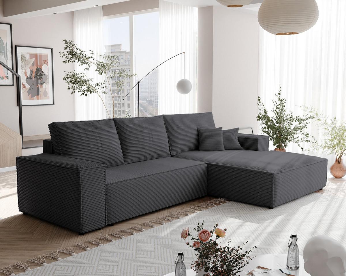 ECKSOFA NOVA Rechts mit Schlaffunktion und Bettkasten Dunkelgrau - Dunkelgrau, Kunststoff/Textil (294/185cm) - Idohome