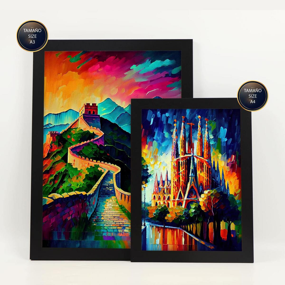 POSTER Set Mit 6 Weg Im Ölgemälde Stil A3 & A4 Schwarzer Rahmen - Schwarz, Papier (29/3cm) - Nacnic