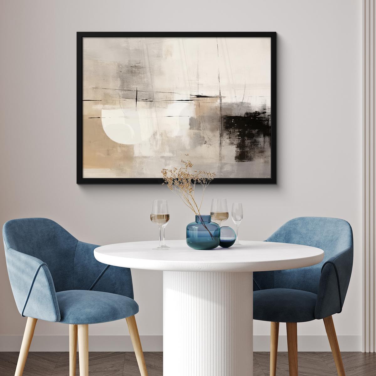 POSTER MIT RAHMENGERAHMTES BILD Abstrakt - Kunst - Grau 80x60 cm - Hellgrau, Papier (80/60cm) - MuchoWow
