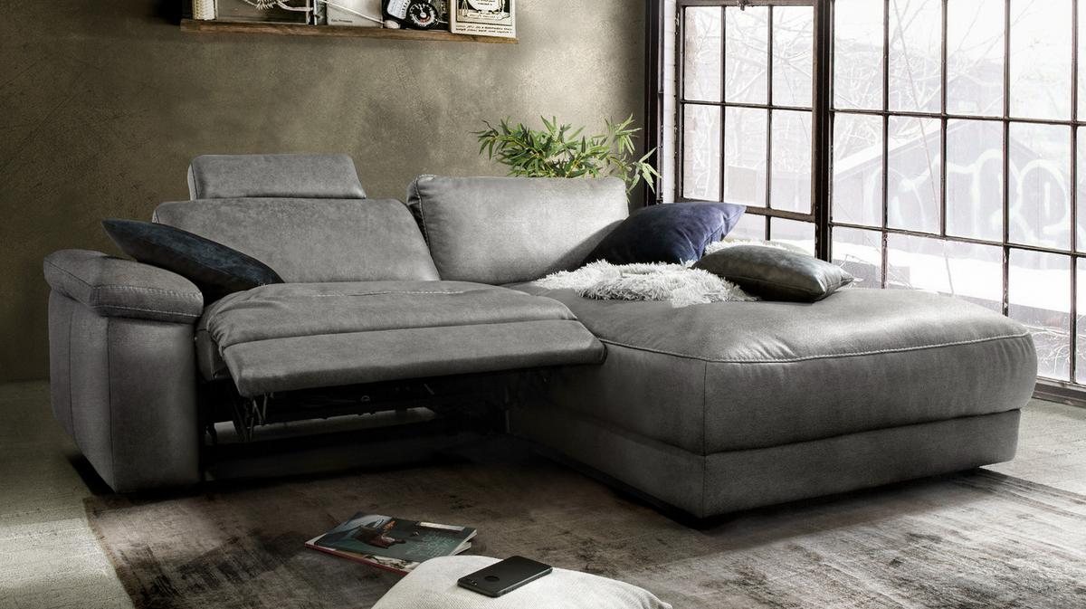 ECKSOFA MOTORISCHER RELAXFUNKTION LOLA Grau Webstoff Relaxfunktion - Schwarz/Grau, Textil (233/178cm) - KAWOLA