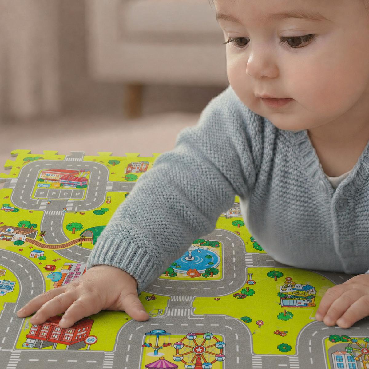 SPIELMATTE STRASSE- 90/90/1 cm Puzzlematte Grün - Multicolor, Kunststoff (30/30cm) - Littletom