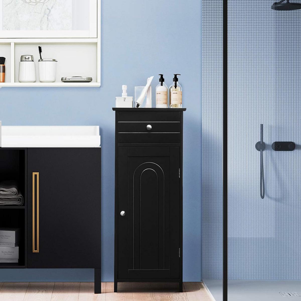 BADEZIMMERSCHRANK Badschrank Schwarz - Schwarz, Holz (35/88/30cm) - COSTWAY