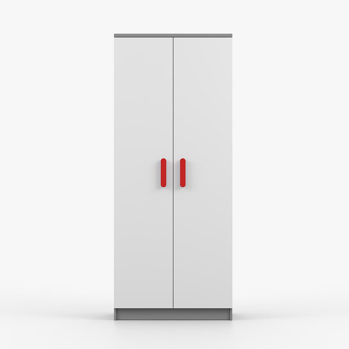 DREHTÜRENSCHRANK 80/192/50 cm 2-türig Jonas II 06 Grau/Weiß + rote Griffe - Rot/Weiß, Holz/Holzwerkstoff (80/193/50cm) - imoebel24