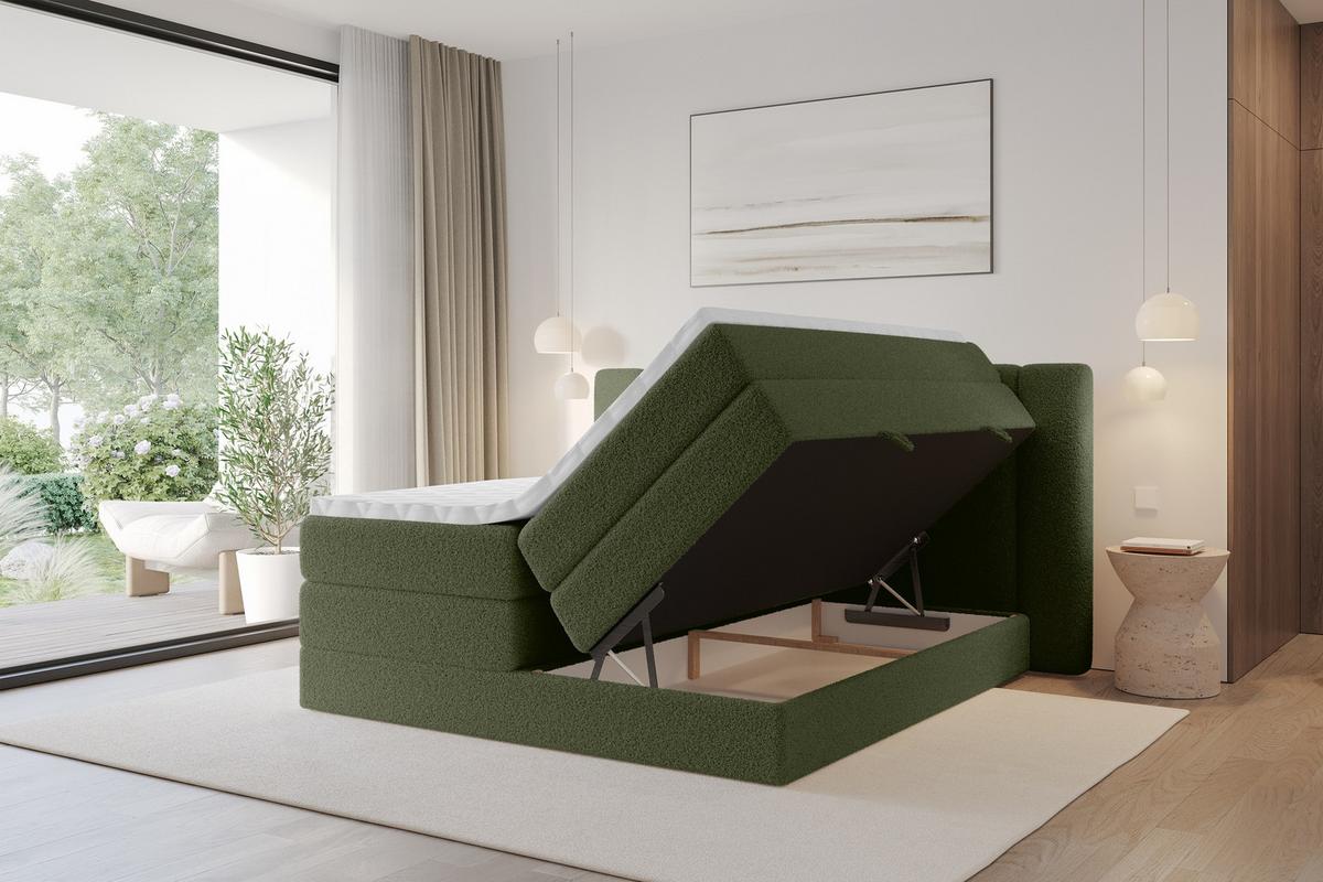 BOXSPRINGBETT mit Matratze H3/H4 - EVON KING - 180x200 cm Grün - Jadegrün, Holzwerkstoff (180/200cm) - ALTDECOR