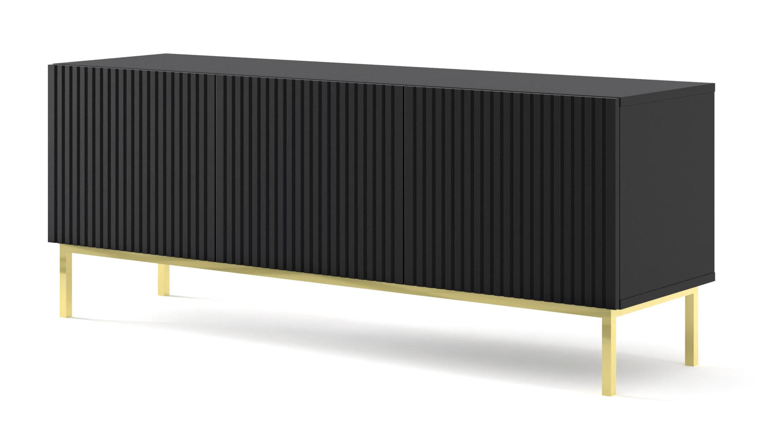 TV LOWBOARD Schwarz, Schwarz, Gold 150/58/42 - Goldfarben/Schwarz, Holzwerkstoff (150/58/42cm) - RAUMHIRSCH FURNITURE