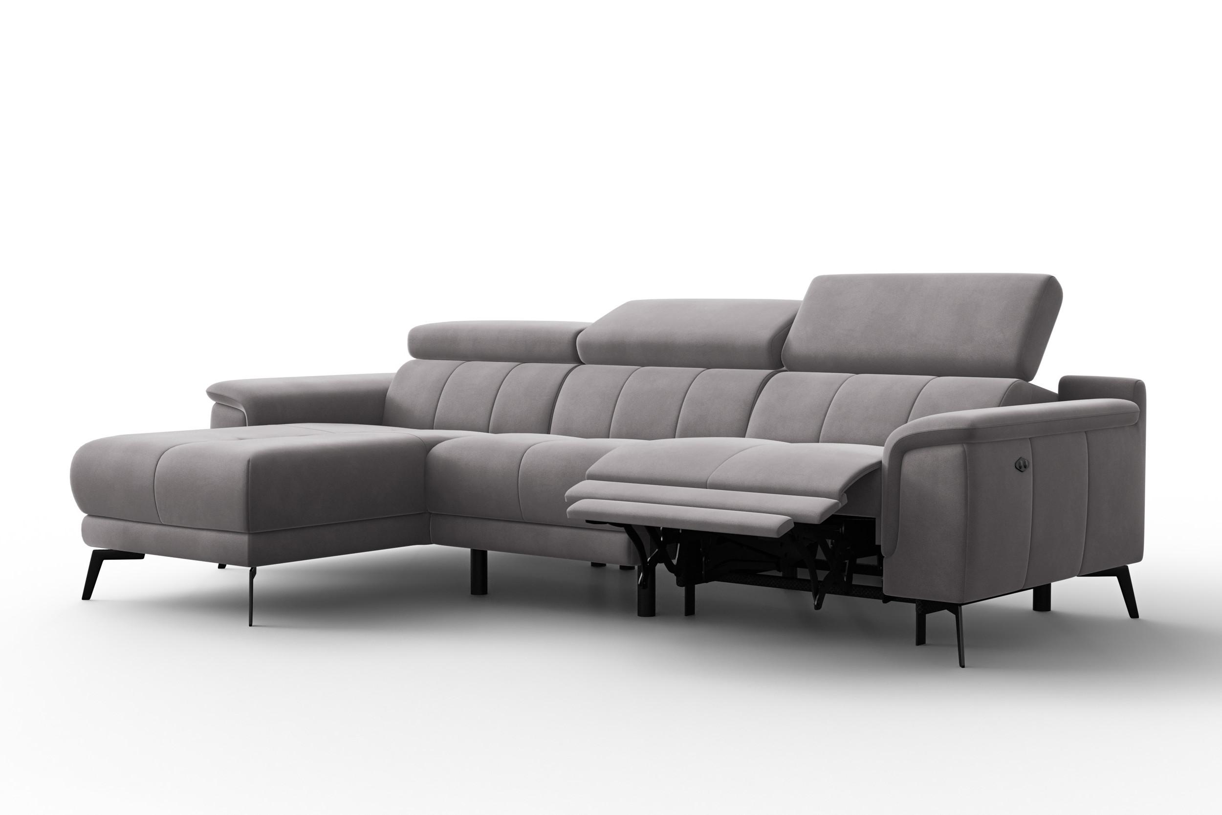ECKSOFA FIERO 4-Sitzer LINKS, Dunkelgrauer Veloursstoff - Dunkelgrau/Schwarz, Holz/Textil (288/170cm) - Courtois Laville