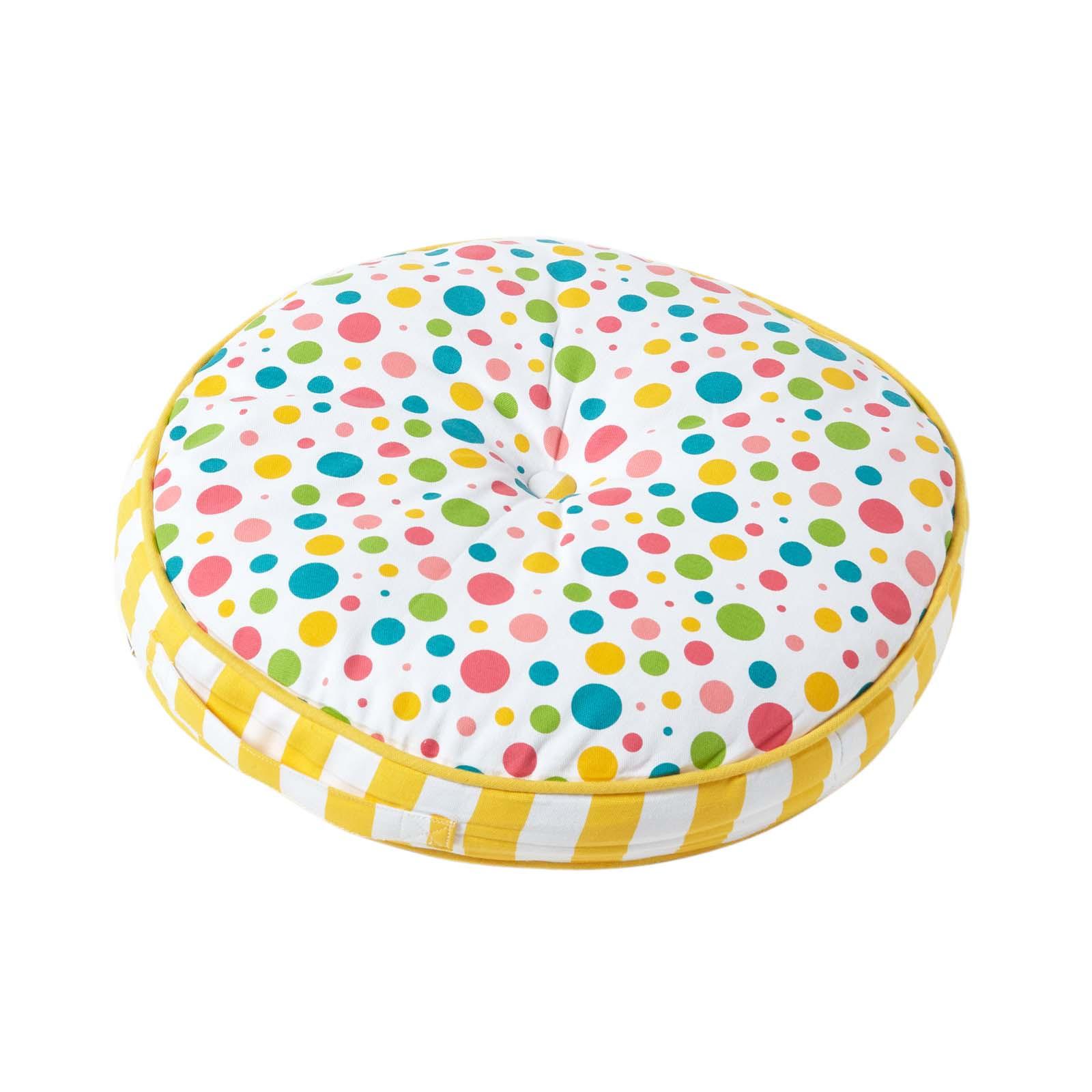 BODENKISSEN rund, bunte Punkte & gelbe Streifen, Ø 43/7 cm - Multicolor, Textil (43/43/7cm) - Homescapes