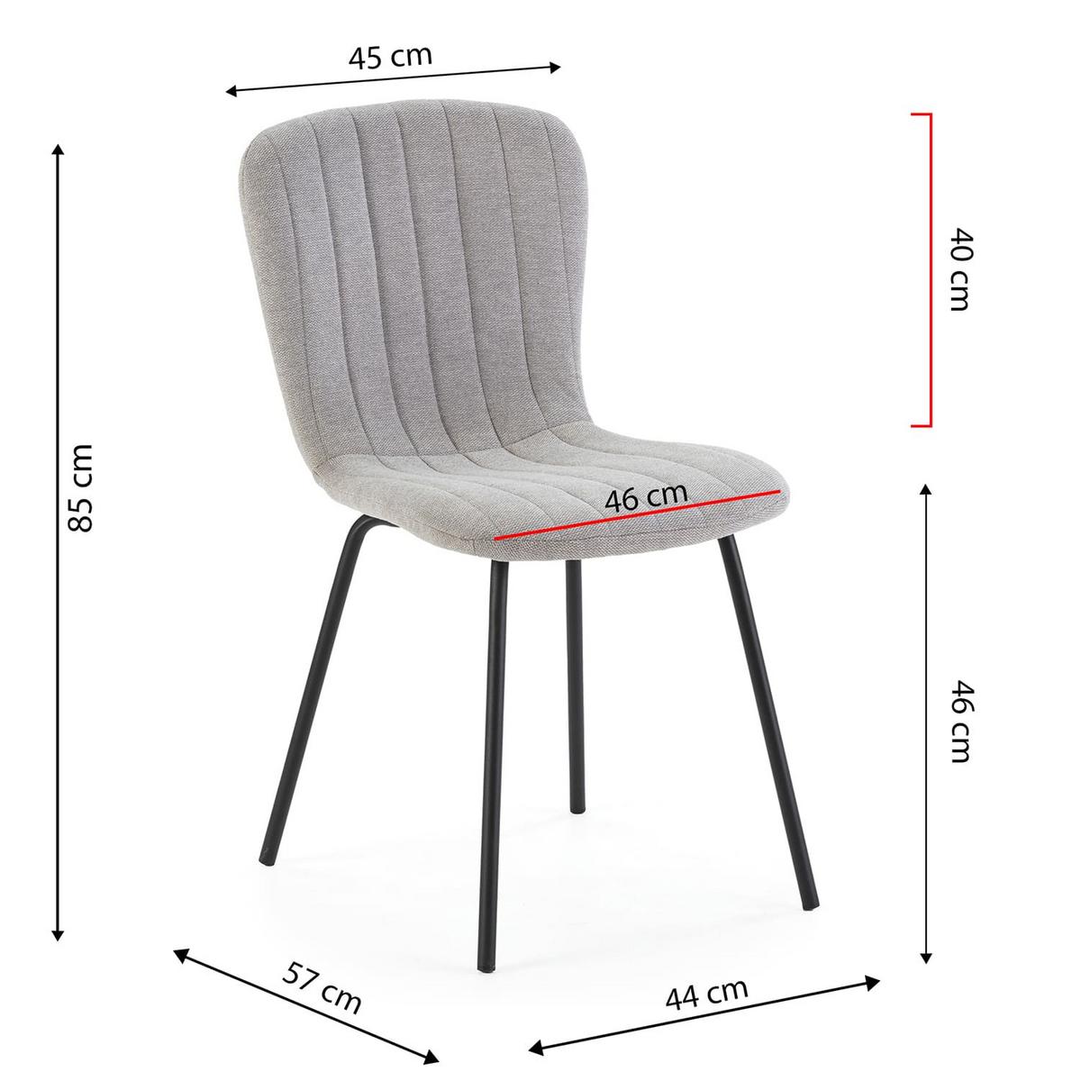 STUHL 4er-Set Lucky hellgrauer Stoff - Hellgrau, Textil/Metall (46/85/57cm) - VS Venta-stock