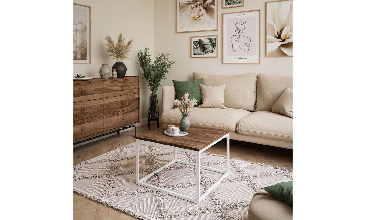 COUCHTISCH YOSHI 60/60/40 cm Weiß / Stirling Eiche - Naturfarben/Weiß, Holzwerkstoff/Metall (60/60/40cm) - Lookway