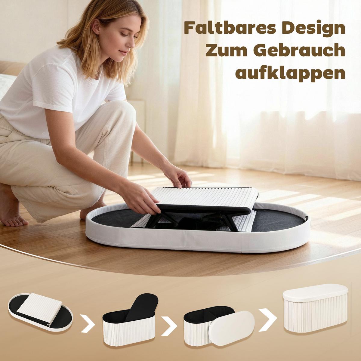 SITZBANK mit Stauraum Weiß 76/38/35 cm - Creme, Textil (38/35/76cm) - HOMCOM
