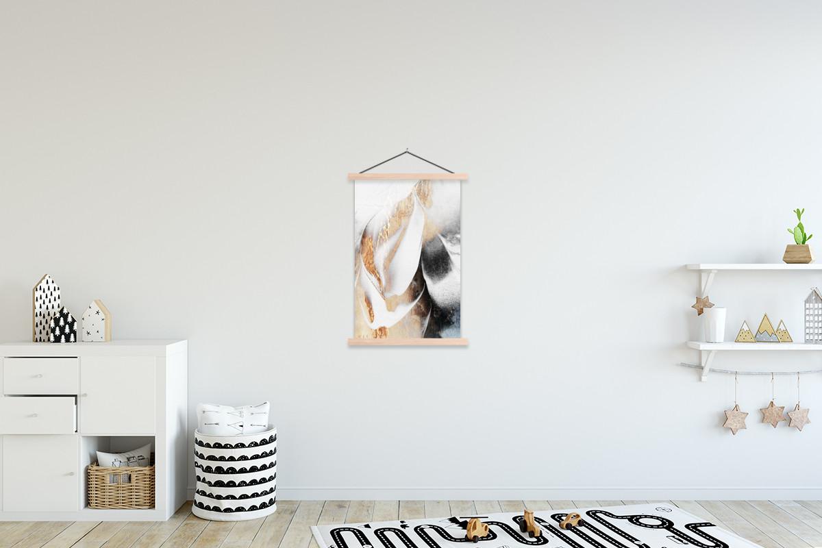POSTER MIT MAGNETLEISTEN Luxus - Abstrakt - Gold - Weiß Wandbild Schlafzimmer 60x90 cm - Goldfarben, Textil (60/90/0.15cm) - MuchoWow