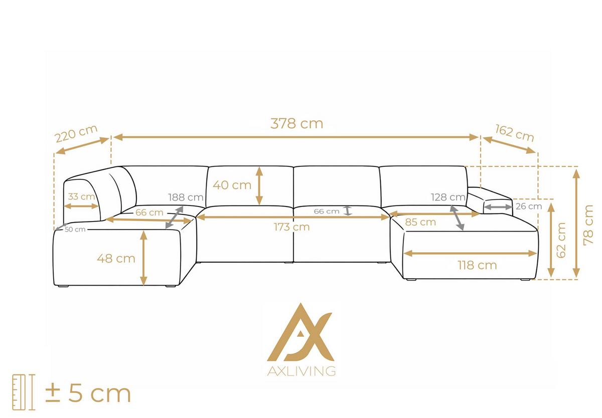 WOHNLANDSCHAFT Didim Ivory 378/220/78 cm – großes Sofa stilvoll & bequem L - Greige/Champagner, Kunststoff/Textil (220/78/378cm) - AX Living