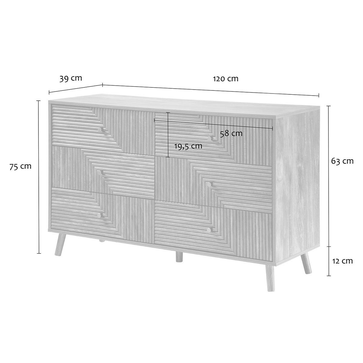 KOMMODE mit 6 Schubladen und laminierten Fronten 39/75/120 cm - Eschefarben, Holzwerkstoff (39/75/45cm) - Calicosy