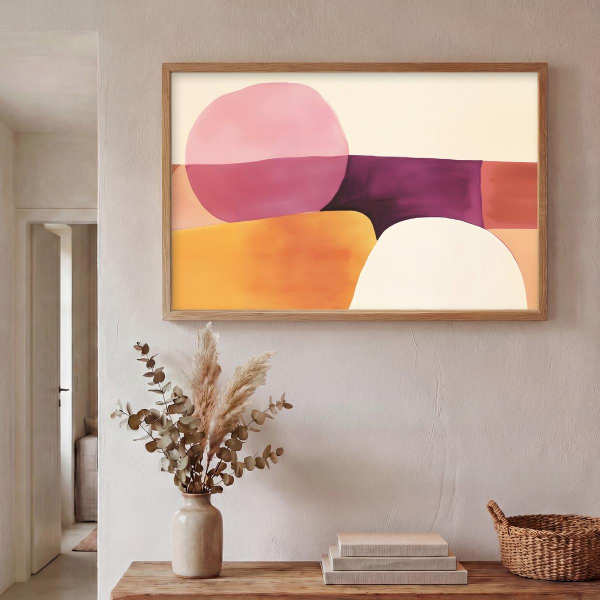 WANDLEUCHTE MIT AKKU Formen - Abstrakt - Farbenfroh 100x70 cm - Rosa, Holzwerkstoff (100/70/8cm) - OnlyWow