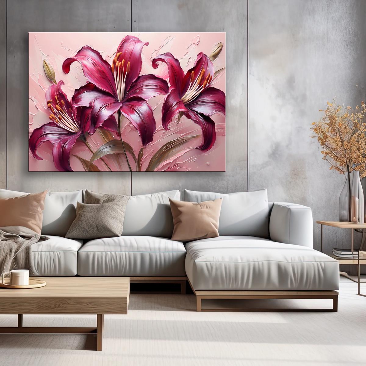 WANDBILD rote pastelllilien blumen - Pink, Textil (60/40cm) - Feeby