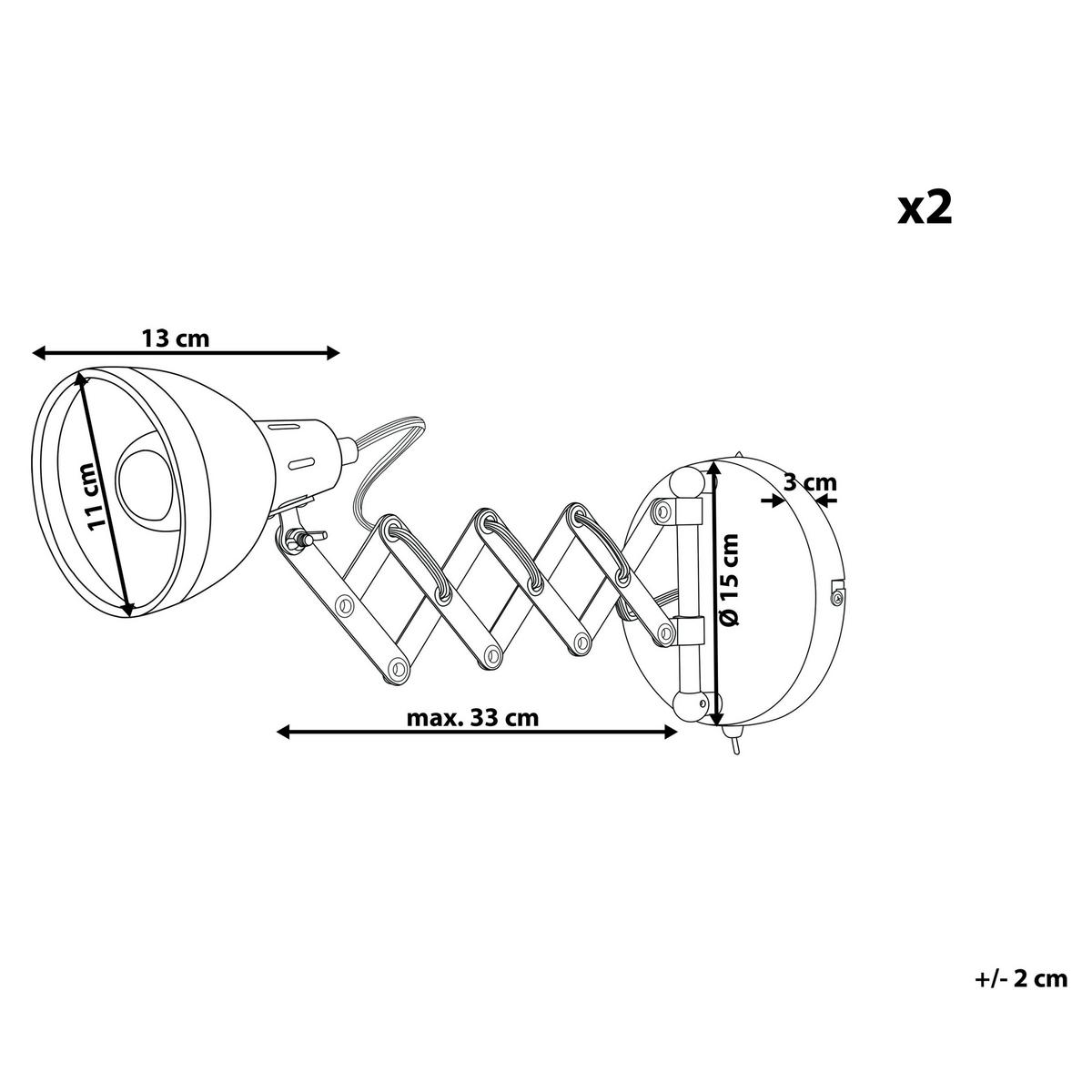 WANDLEUCHTE 2er-Set Harrington 46/11/15 cm - Silberfarben, Metall (11/15/46cm) - Beliani