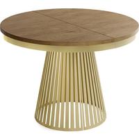 ESSTISCH Naro rund ausziehbar mit Goldem Lamellen-Metallgestell, Eiche Braun Rustikal 120-200/120/76 cm - Alteiche/Goldfarben, Holzwerkstoff/Metall (100/200/76cm) - WFL GROUP