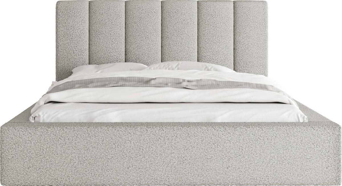 POLSTERBETT Amira mit Bettkasten, Grau Boucle 120x200 cm - Birkefarben/Hellgrau, Holzwerkstoff/Kunststoff (120/200cm) - WFL GROUP
